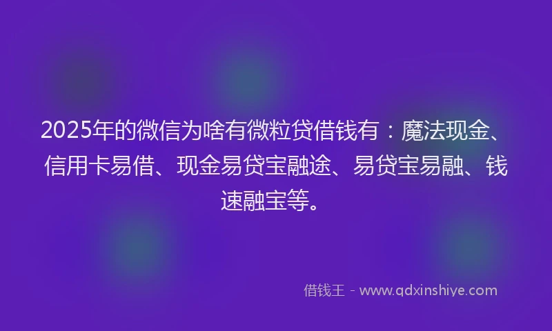 2025年的微信为啥有微粒贷借钱有：魔法现金、信用卡易借、现金易贷宝融途、易贷宝易融、钱速融宝等。