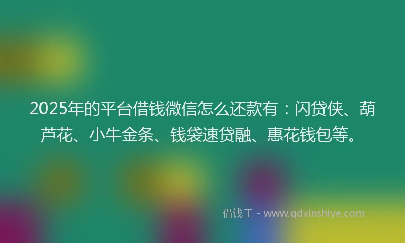 2025年的平台借钱微信怎么还款有：闪贷侠、葫芦花、小牛金条、钱袋速贷融、惠花钱包等。