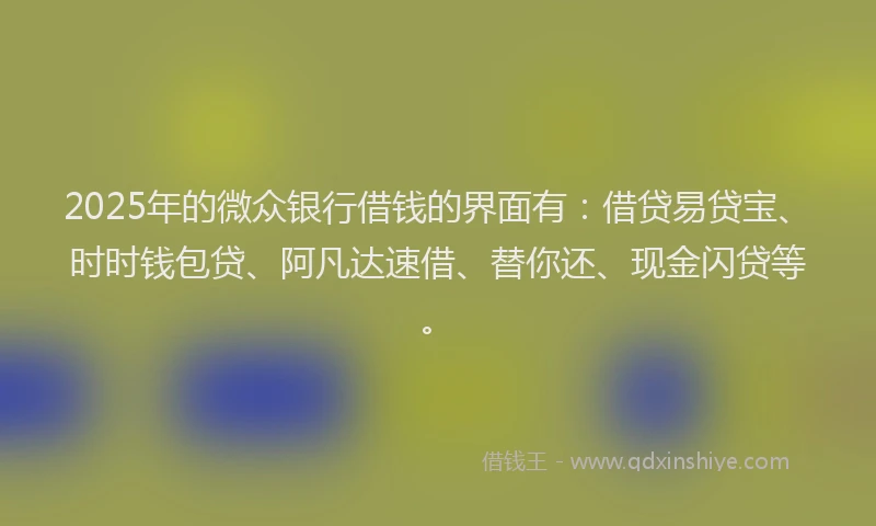 2025年的微众银行借钱的界面有：借贷易贷宝、时时钱包贷、阿凡达速借、替你还、现金闪贷等。
