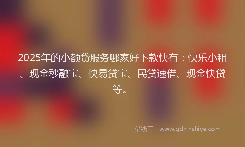2025年的小额贷服务哪家好下款快有：快乐小租、现金秒融宝、快易贷宝、民贷速借、现金快贷等。