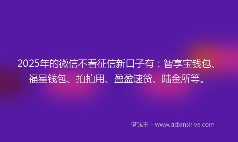 2025年的微信不看征信新口子有：智享宝钱包、福星钱包、拍拍用、盈盈速贷、陆金所等。