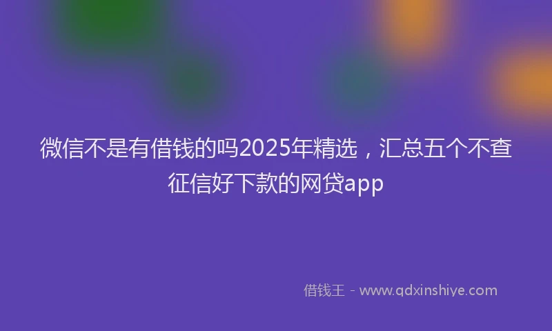 微信不是有借钱的吗2025年精选，汇总五个不查征信好下款的网贷app