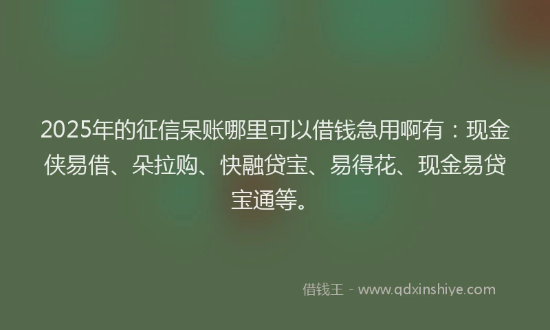 2025年的征信呆账哪里可以借钱急用啊有：现金侠易借、朵拉购、快融贷宝、易得花、现金易贷宝通等。