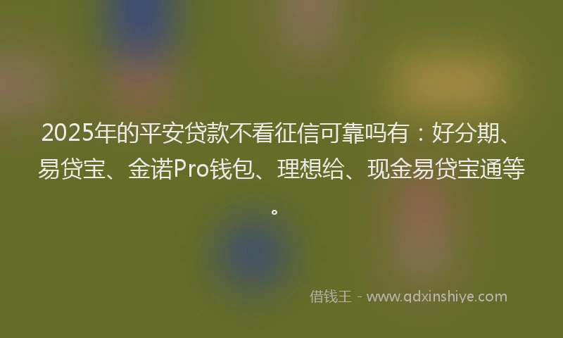 2025年的平安贷款不看征信可靠吗有：好分期、易贷宝、金诺Pro钱包、理想给、现金易贷宝通等。