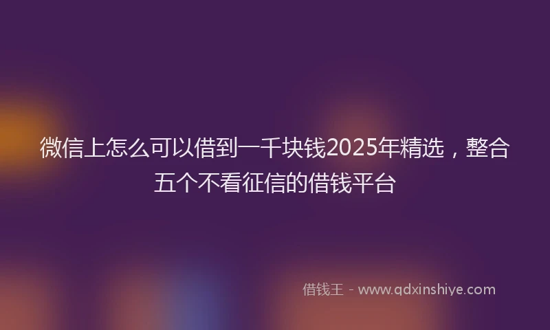 微信上怎么可以借到一千块钱2025年精选，整合五个不看征信的借钱平台
