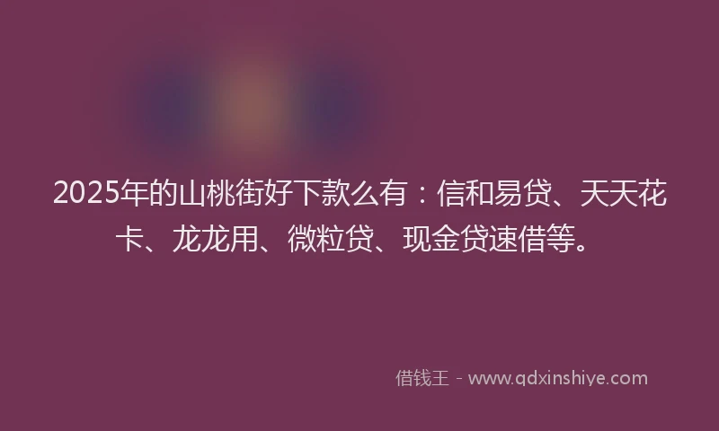 2025年的山桃街好下款么有：信和易贷、天天花卡、龙龙用、微粒贷、现金贷速借等。