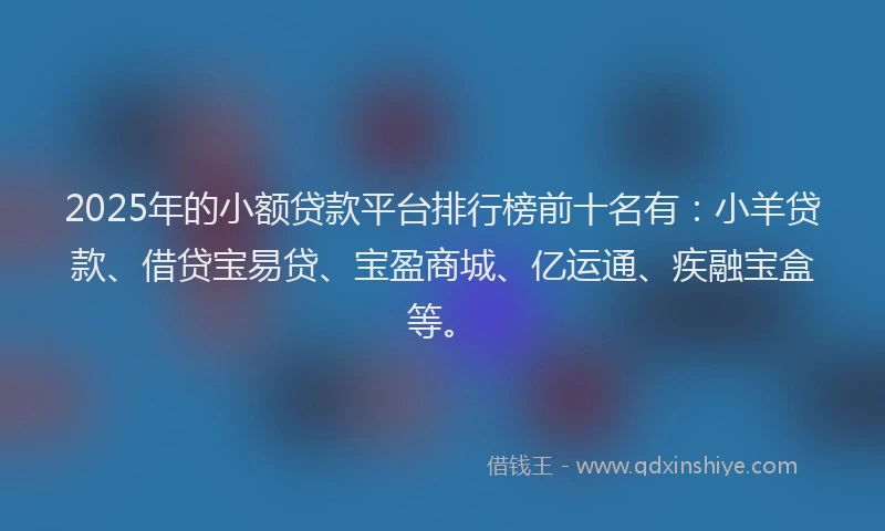 2025年的小额贷款平台排行榜前十名有：小羊贷款、借贷宝易贷、宝盈商城、亿运通、疾融宝盒等。