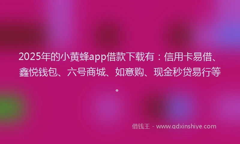 2025年的小黄蜂app借款下载有：信用卡易借、鑫悦钱包、六号商城、如意购、现金秒贷易行等。