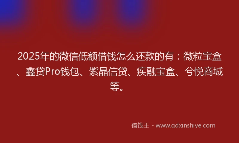 2025年的微信低额借钱怎么还款的有：微粒宝盒、鑫贷Pro钱包、紫晶信贷、疾融宝盒、兮悦商城等。