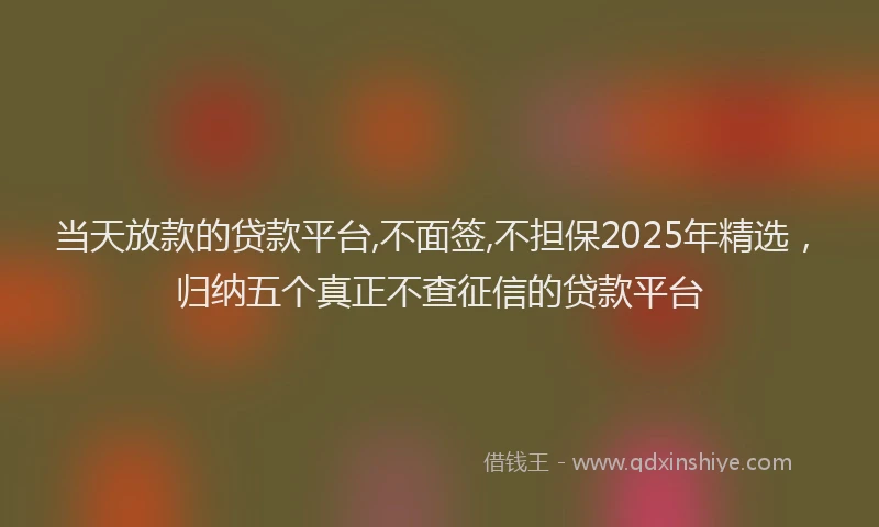 当天放款的贷款平台,不面签,不担保2025年精选，归纳五个真正不查征信的贷款平台