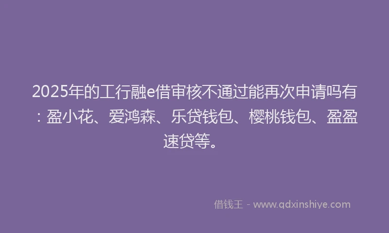 2025年的工行融e借审核不通过能再次申请吗有：盈小花、爱鸿森、乐贷钱包、樱桃钱包、盈盈速贷等。