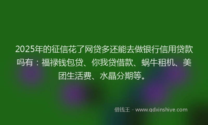 2025年的征信花了网贷多还能去做银行信用贷款吗有：福禄钱包贷、你我贷借款、蜗牛租机、美团生活费、水晶分期等。