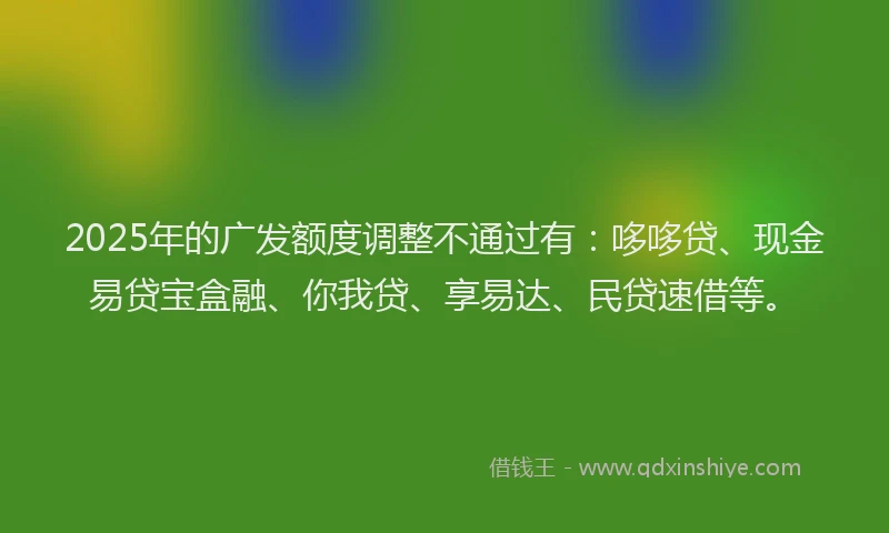 2025年的广发额度调整不通过有：哆哆贷、现金易贷宝盒融、你我贷、享易达、民贷速借等。