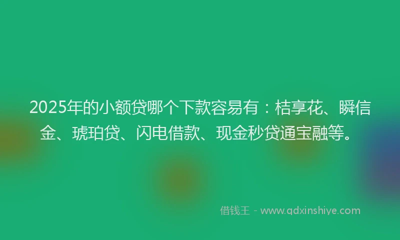2025年的小额贷哪个下款容易有：桔享花、瞬信金、琥珀贷、闪电借款、现金秒贷通宝融等。
