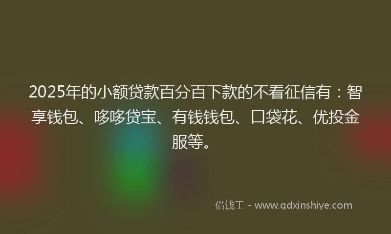 2025年的小额贷款百分百下款的不看征信有：智享钱包、哆哆贷宝、有钱钱包、口袋花、优投金服等。