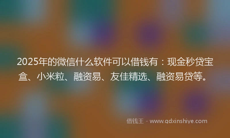 2025年的微信什么软件可以借钱有：现金秒贷宝盒、小米粒、融资易、友佳精选、融资易贷等。