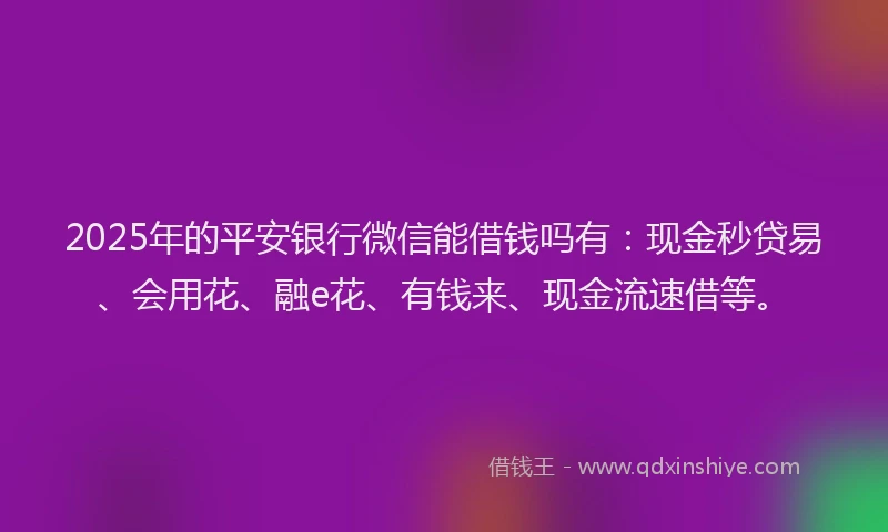 2025年的平安银行微信能借钱吗有：现金秒贷易、会用花、融e花、有钱来、现金流速借等。