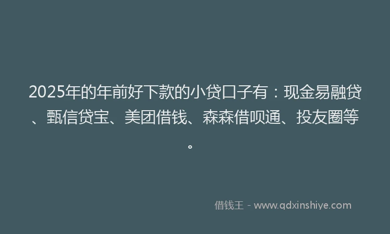 2025年的年前好下款的小贷口子有：现金易融贷、甄信贷宝、美团借钱、森森借呗通、投友圈等。
