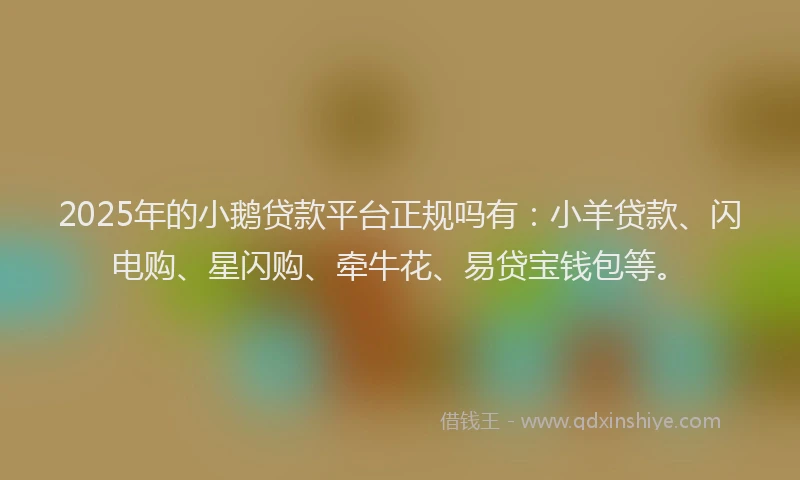2025年的小鹅贷款平台正规吗有：小羊贷款、闪电购、星闪购、牵牛花、易贷宝钱包等。