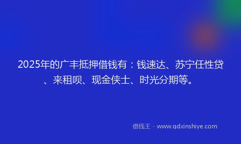 2025年的广丰抵押借钱有：钱速达、苏宁任性贷、来租呗、现金侠士、时光分期等。