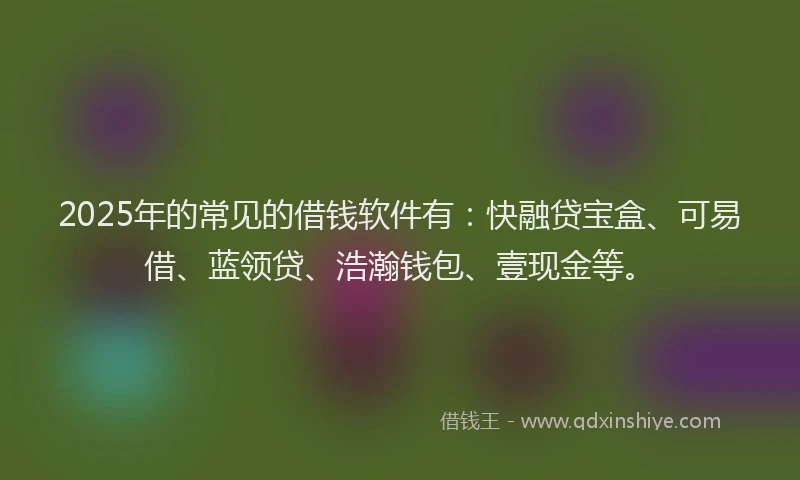 2025年的常见的借钱软件有：快融贷宝盒、可易借、蓝领贷、浩瀚钱包、壹现金等。