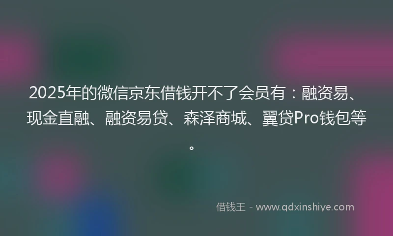 2025年的微信京东借钱开不了会员有：融资易、现金直融、融资易贷、森泽商城、翼贷Pro钱包等。