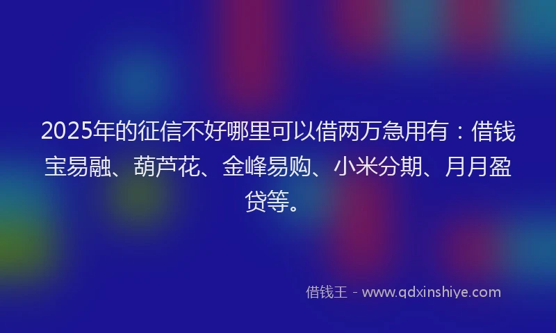 2025年的征信不好哪里可以借两万急用有：借钱宝易融、葫芦花、金峰易购、小米分期、月月盈贷等。