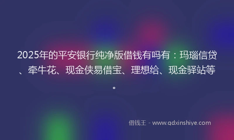 2025年的平安银行纯净版借钱有吗有：玛瑙信贷、牵牛花、现金侠易借宝、理想给、现金驿站等。