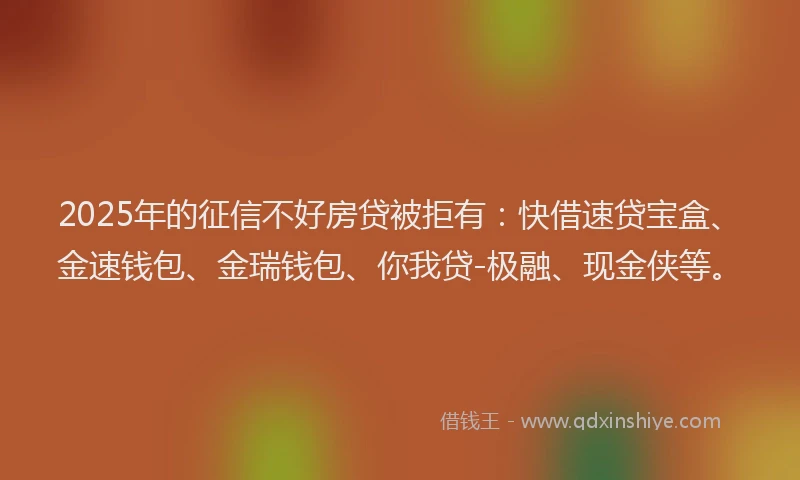 2025年的征信不好房贷被拒有：快借速贷宝盒、金速钱包、金瑞钱包、你我贷-极融、现金侠等。
