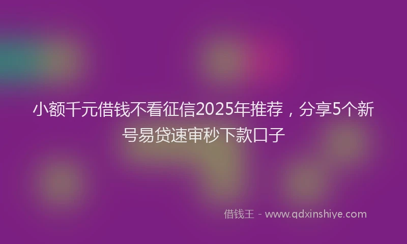 小额千元借钱不看征信2025年推荐，分享5个新号易贷速审秒下款口子