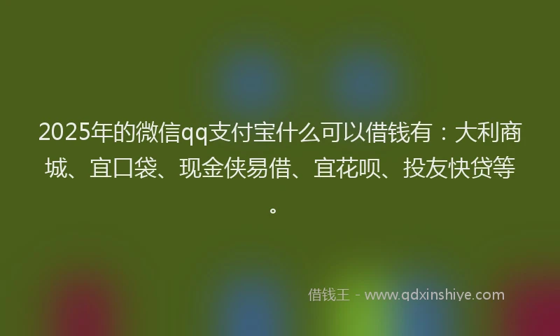 2025年的微信qq支付宝什么可以借钱有：大利商城、宜口袋、现金侠易借、宜花呗、投友快贷等。