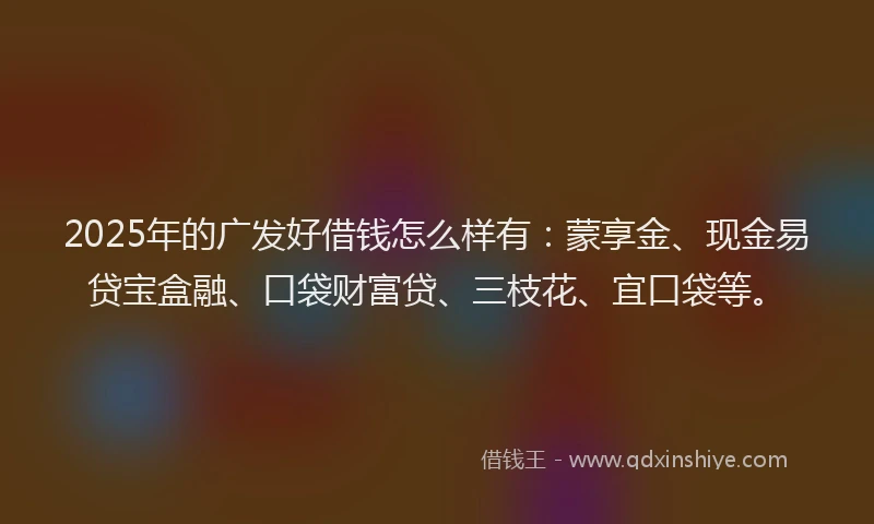 2025年的广发好借钱怎么样有：蒙享金、现金易贷宝盒融、口袋财富贷、三枝花、宜口袋等。