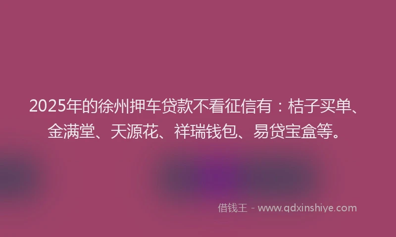 2025年的徐州押车贷款不看征信有：桔子买单、金满堂、天源花、祥瑞钱包、易贷宝盒等。