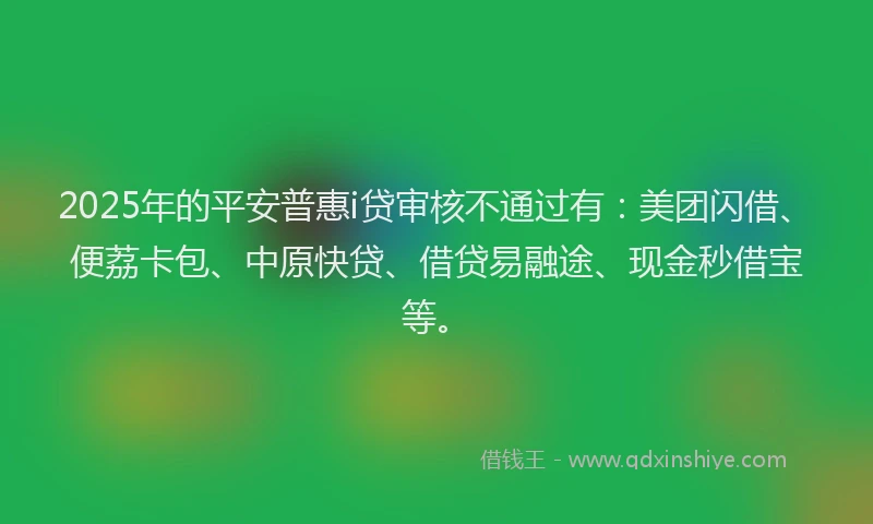 2025年的平安普惠i贷审核不通过有：美团闪借、便荔卡包、中原快贷、借贷易融途、现金秒借宝等。