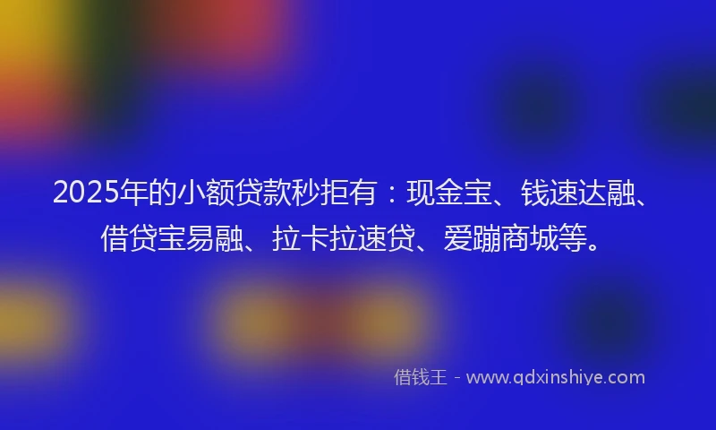 2025年的小额贷款秒拒有：现金宝、钱速达融、借贷宝易融、拉卡拉速贷、爱蹦商城等。