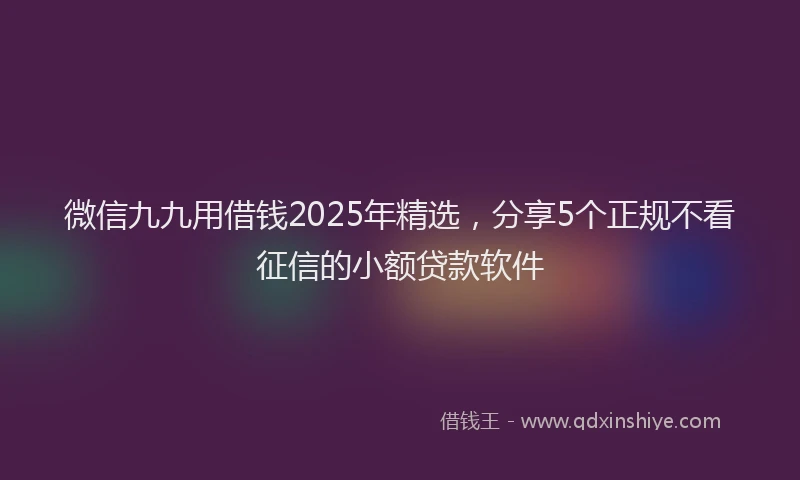 微信九九用借钱2025年精选，分享5个正规不看征信的小额贷款软件