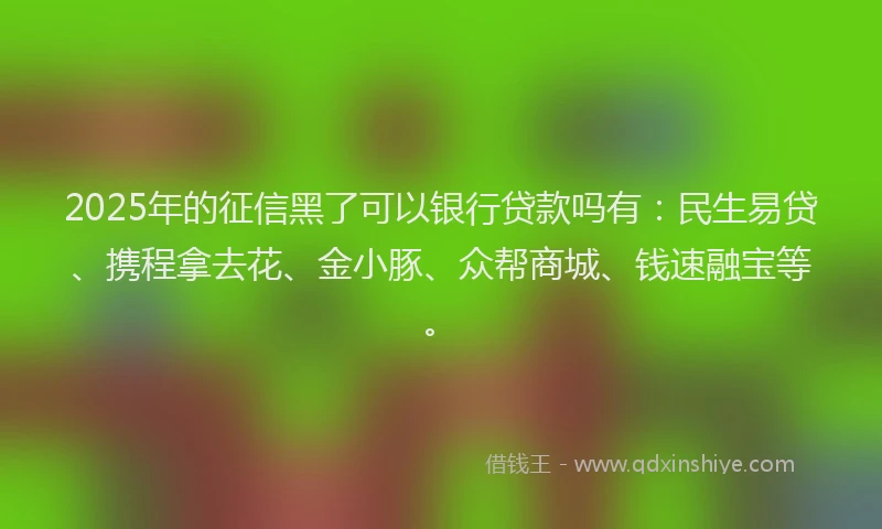 2025年的征信黑了可以银行贷款吗有：民生易贷、携程拿去花、金小豚、众帮商城、钱速融宝等。