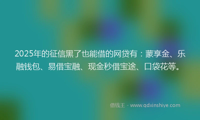 2025年的征信黑了也能借的网贷有：蒙享金、乐融钱包、易借宝融、现金秒借宝途、口袋花等。