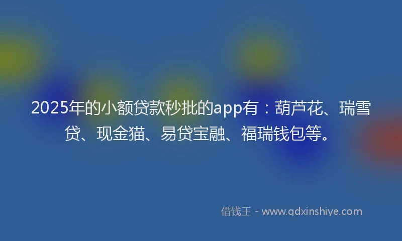 2025年的小额贷款秒批的app有：葫芦花、瑞雪贷、现金猫、易贷宝融、福瑞钱包等。