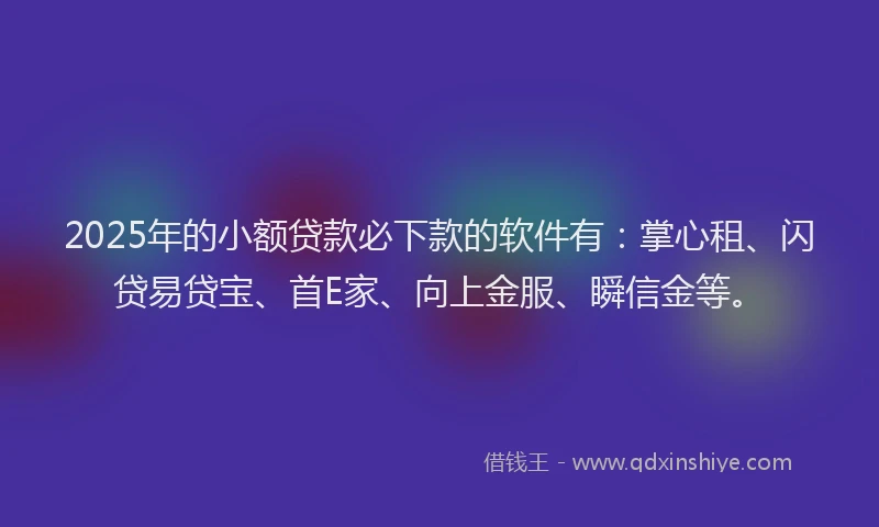 2025年的小额贷款必下款的软件有：掌心租、闪贷易贷宝、首E家、向上金服、瞬信金等。