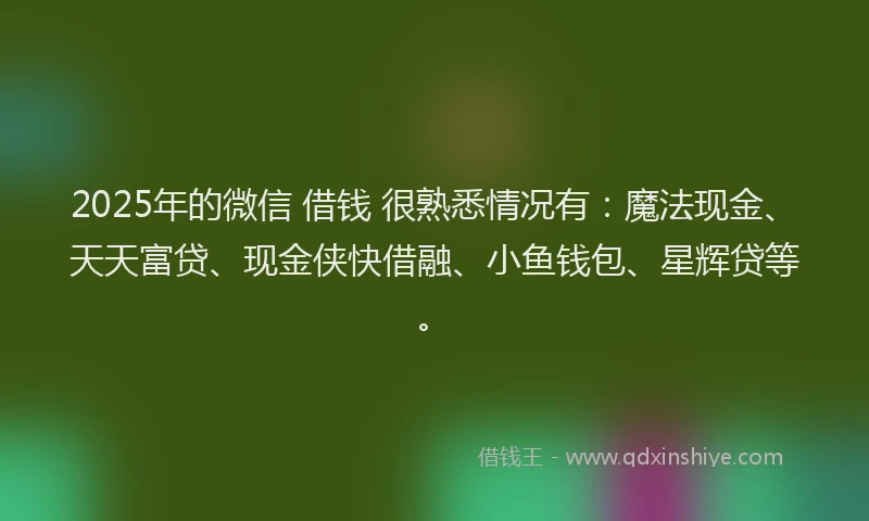 2025年的微信 借钱 很熟悉情况有：魔法现金、天天富贷、现金侠快借融、小鱼钱包、星辉贷等。