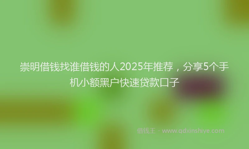 崇明借钱找谁借钱的人2025年推荐，分享5个手机小额黑户快速贷款口子