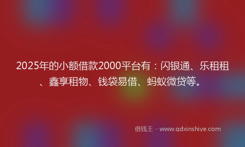 2025年的小额借款2000平台有：闪银通、乐租租、鑫享租物、钱袋易借、蚂蚁微贷等。