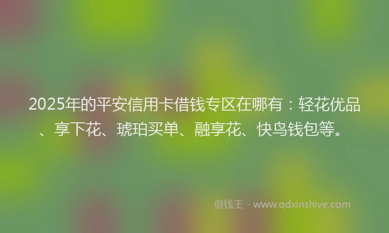 2025年的平安信用卡借钱专区在哪有：轻花优品、享下花、琥珀买单、融享花、快鸟钱包等。
