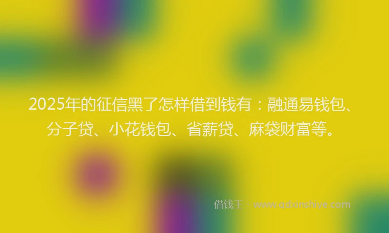 2025年的征信黑了怎样借到钱有：融通易钱包、分子贷、小花钱包、省薪贷、麻袋财富等。