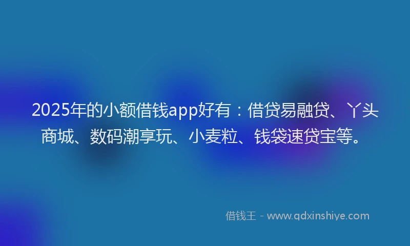 2025年的小额借钱app好有：借贷易融贷、丫头商城、数码潮享玩、小麦粒、钱袋速贷宝等。