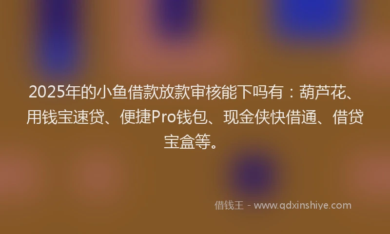2025年的小鱼借款放款审核能下吗有：葫芦花、用钱宝速贷、便捷Pro钱包、现金侠快借通、借贷宝盒等。