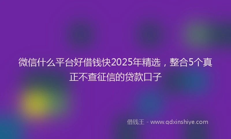 微信什么平台好借钱快2025年精选，整合5个真正不查征信的贷款口子