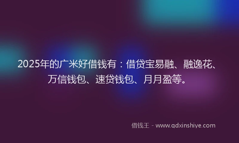 2025年的广米好借钱有：借贷宝易融、融逸花、万信钱包、速贷钱包、月月盈等。