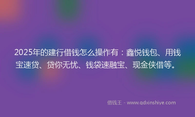 2025年的建行借钱怎么操作有：鑫悦钱包、用钱宝速贷、贷你无忧、钱袋速融宝、现金侠借等。